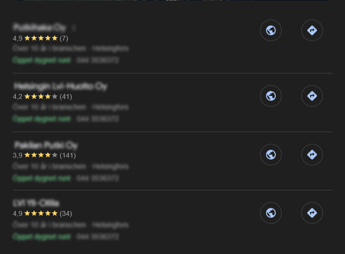 Google Yritysprofiili -esimerkki