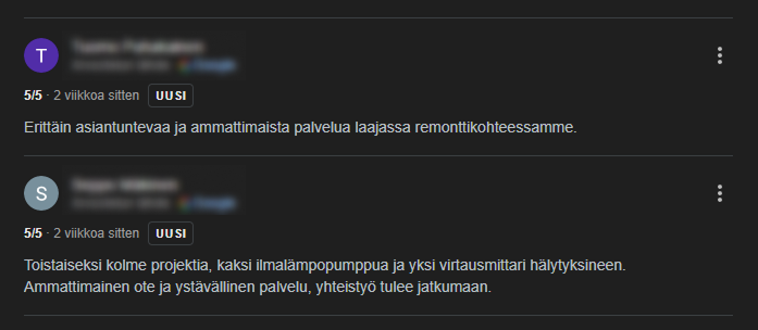 Google-profiilin arvostelut (esimerkki)
